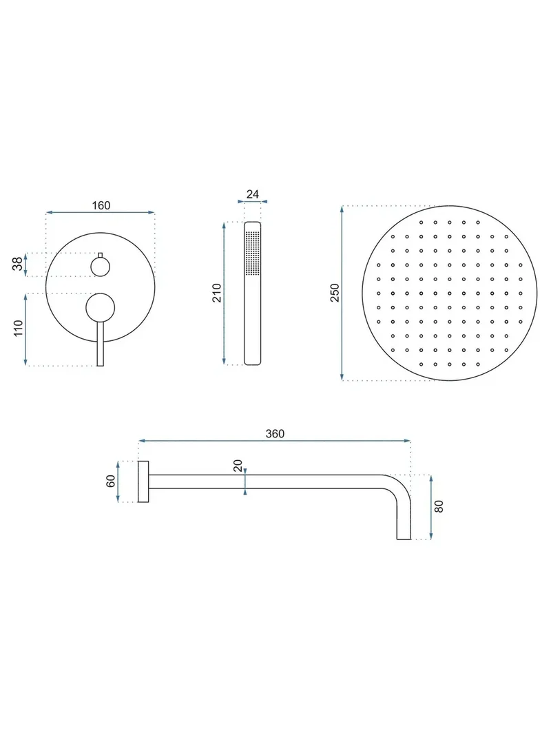 Dusche Unterputz Lungo Grip Kupfer Matt