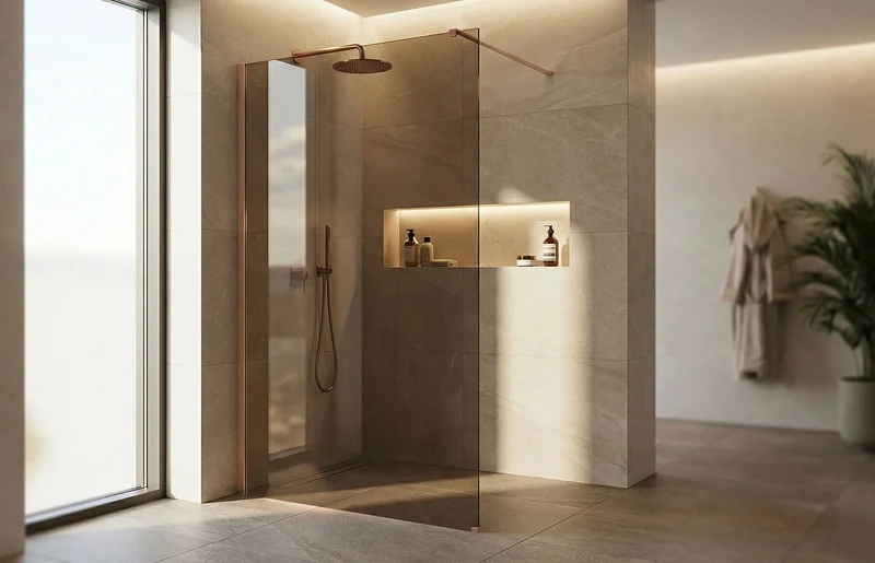 Walk-In Duschwand Flexi Kupfer Matt braun getöntes Glas 80-140cm