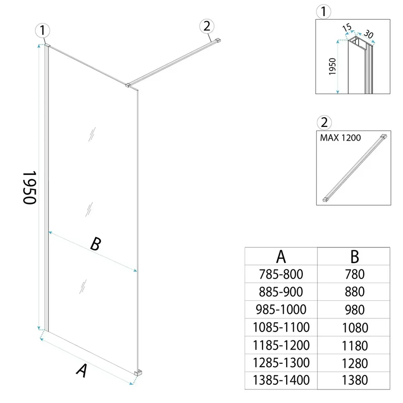 Walk-In Duschwand Flexi Kupfer Matt braun getöntes Glas 80-140cm
