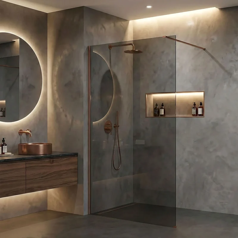 Walk-In Duschwand Flexi Kupfer Matt grau getöntes Glas 80-140cm