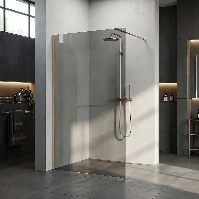 Walk-In Duschwand Flexi Kupfer Matt grau getöntes Glas 80-140cm