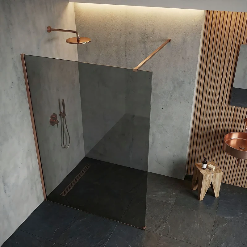 Walk-In Duschwand Flexi Kupfer Matt grau getöntes Glas 80-140cm