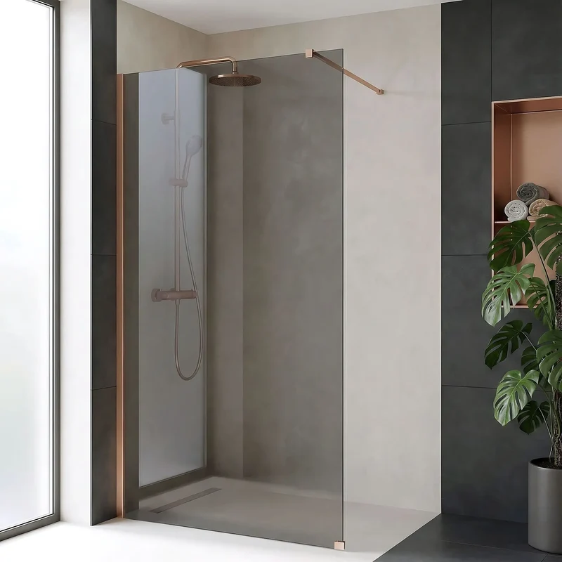 Walk-In Duschwand Flexi Kupfer Matt grau getöntes Glas 80-140cm