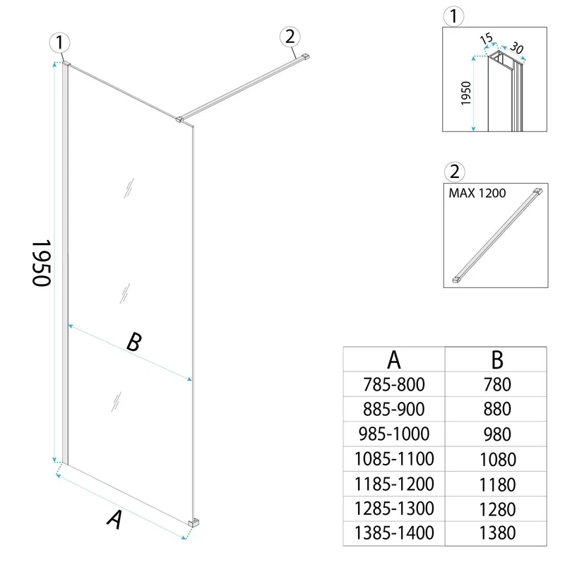 Walk-In Duschwand Flexi Kupfer Matt grau getöntes Glas 80-140cm