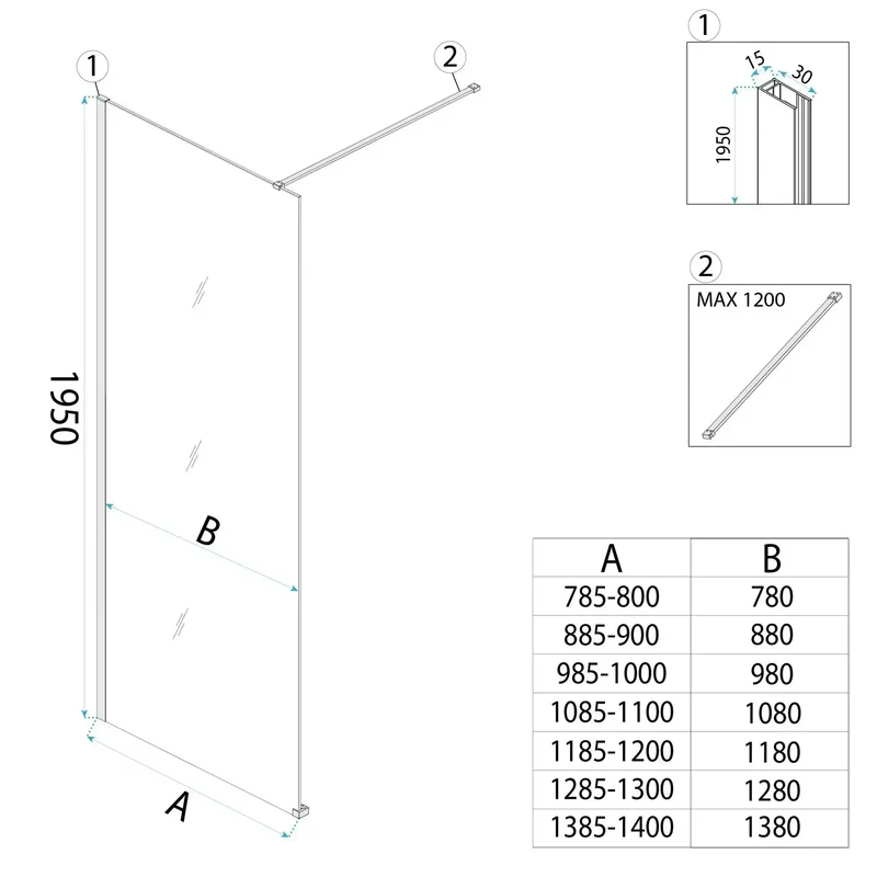 Walk-In Duschwand Flexi Kupfer Matt 70-140cm
