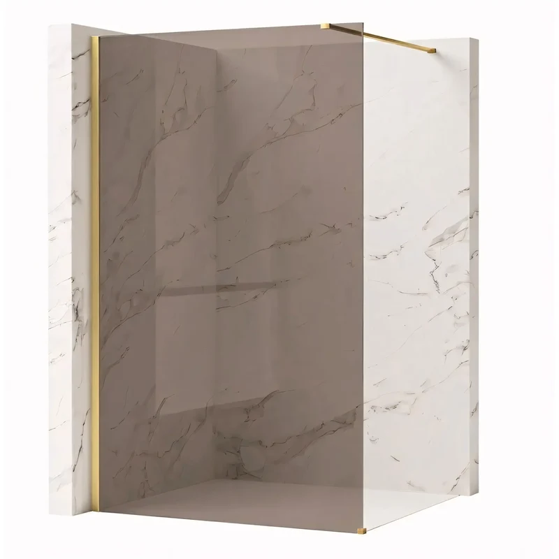 Walk-In Duschwand Flexi Gold Matt braun getöntes Glas 80-140cm