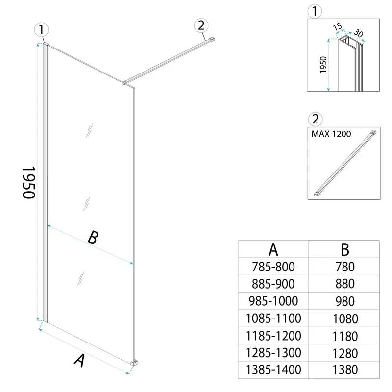 Walk-In Duschwand Flexi Gold Matt braun getöntes Glas 80-140cm