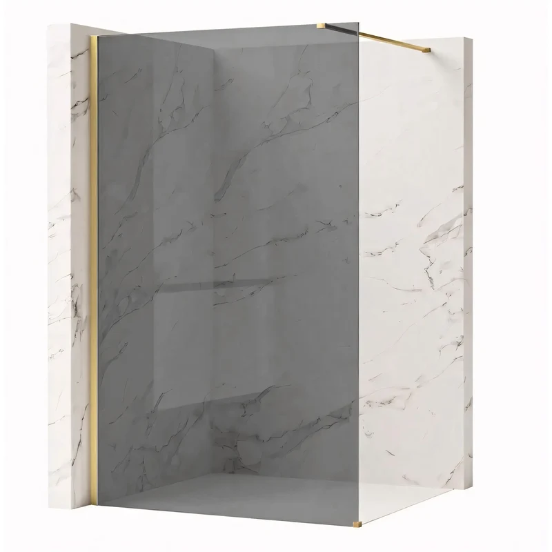 Walk-In Duschwand Flexi Gold Matt grau getöntes Glas 80-140cm
