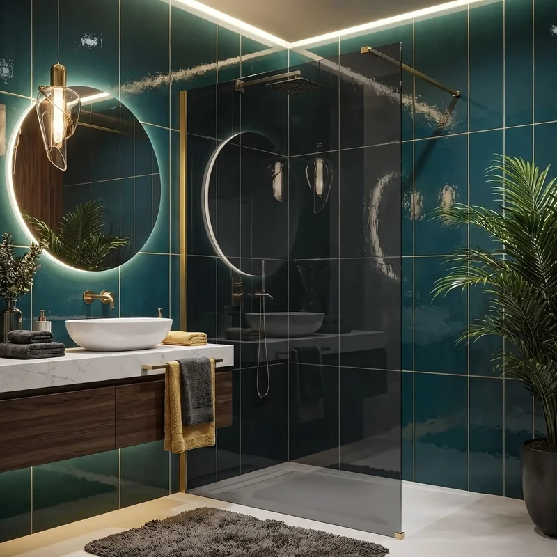 Walk-In Duschwand Flexi Gold Matt grau getöntes Glas 80-140cm