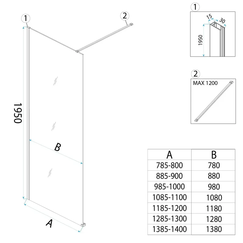 Walk-In Duschwand Flexi Gold Matt grau getöntes Glas 80-140cm
