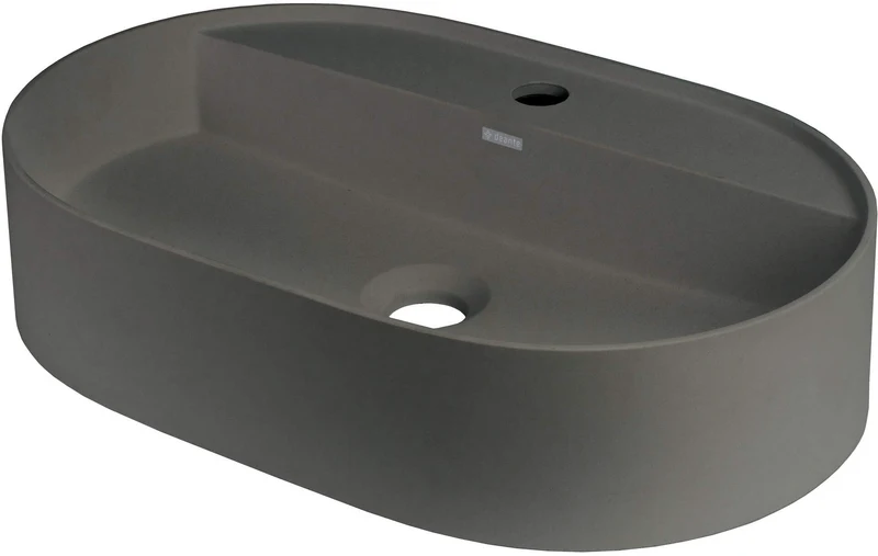 DEANTE Silia Granit-Aufsatzwaschbecken mit Armaturenbank - Oval // Anthrazit Metallic // CQS-TU6B