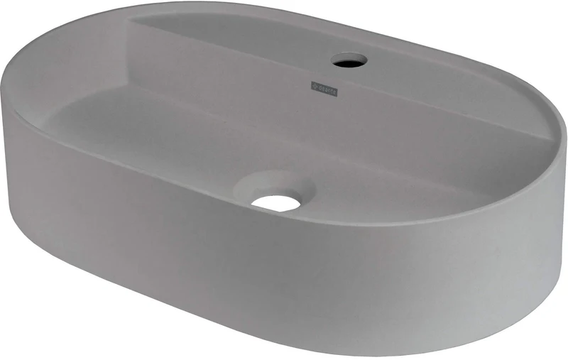 DEANTE Silia Granit-Aufsatzwaschbecken mit Armaturenbank - Oval // Grau Metallic // CQS-SU6B