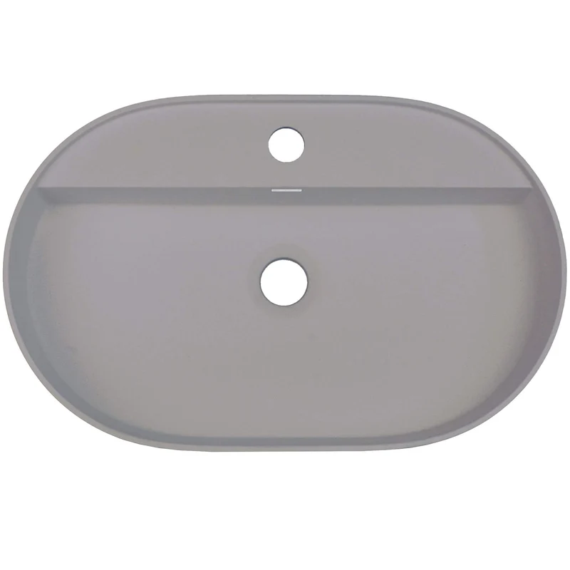 DEANTE Silia Granit-Aufsatzwaschbecken mit Armaturenbank - Oval // Grau Metallic // CQS-SU6B