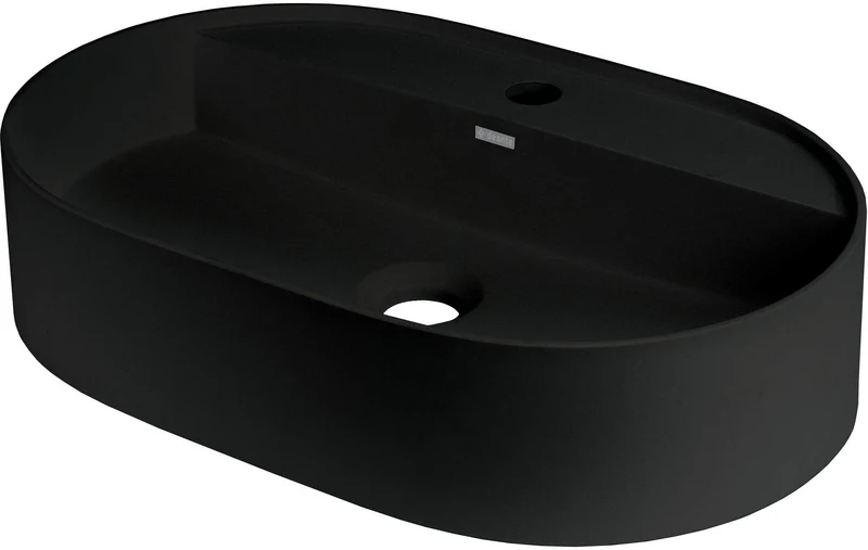 DEANTE Silia Granit-Aufsatzwaschbecken mit Armaturenbank - Oval // Nero // CQS-NU6B