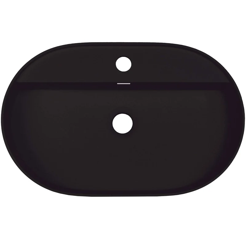 DEANTE Silia Granit-Aufsatzwaschbecken mit Armaturenbank - Oval // Nero // CQS-NU6B