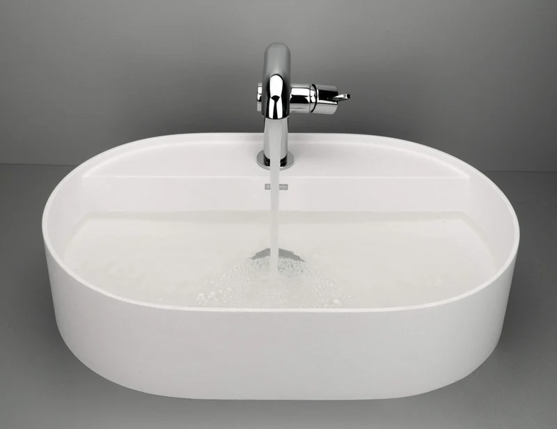 DEANTE Silia Granit-Aufsatzwaschbecken mit Armaturenbank - Oval // Alabaster // CQS-AU6B