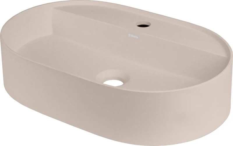 DEANTE Silia Granit-Aufsatzwaschbecken mit Armaturenbank - Oval // Beige // CQS-5U6B