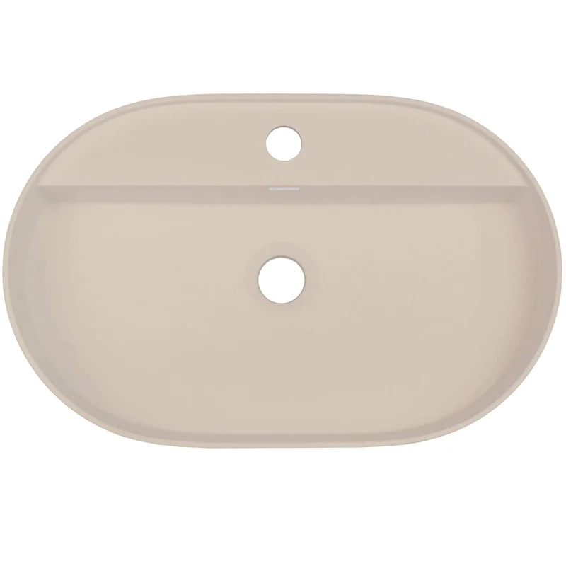 DEANTE Silia Granit-Aufsatzwaschbecken mit Armaturenbank - Oval // Beige // CQS-5U6B