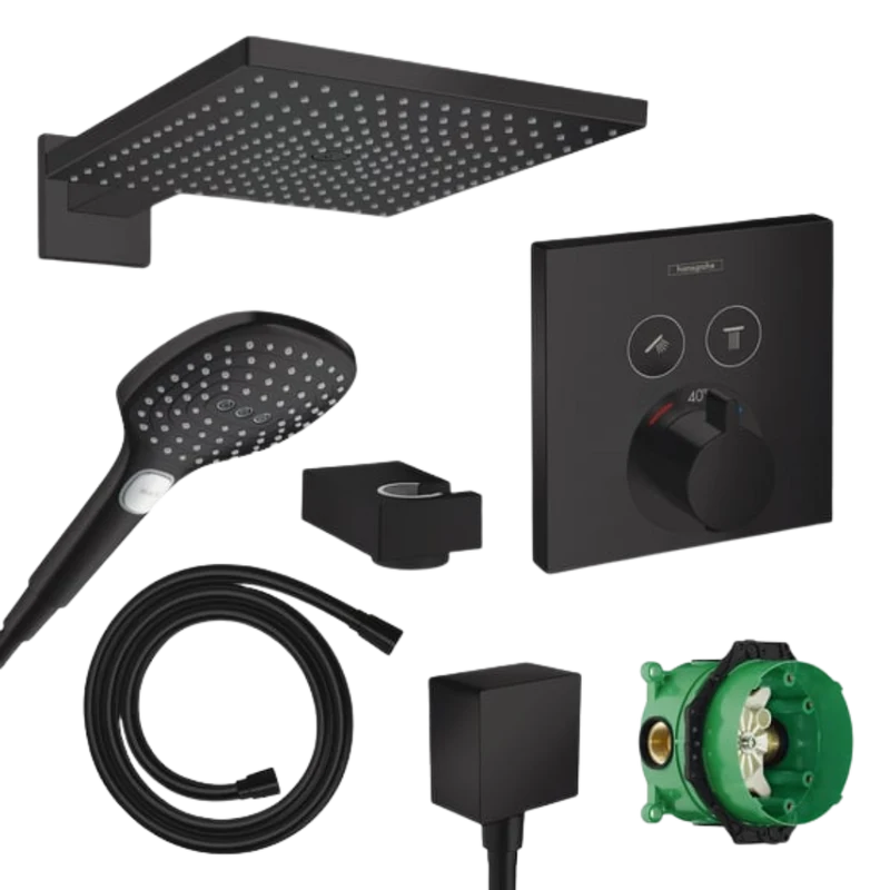 Hansgrohe Unterputz Dusch-Set Raindance Schwarz Matt mit Decken- oder Wandanschluss