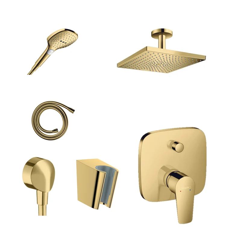 Hansgrohe Unterputz Dusch-Set Porter Gold separater Anschlussbogen mit Wand- oder Deckenanschluss
