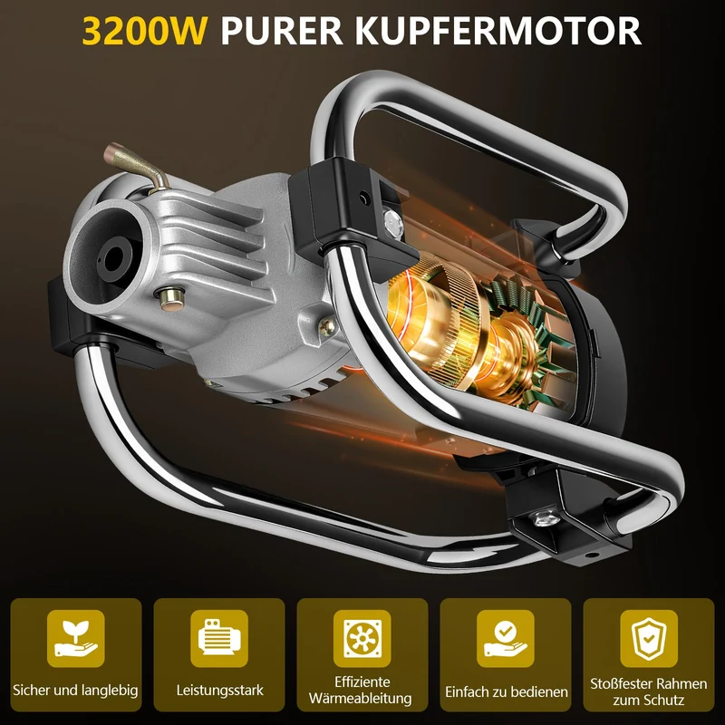 Betonrüttler 3200W mit 35mm Vibrationskopf und 6m flexibler Welle