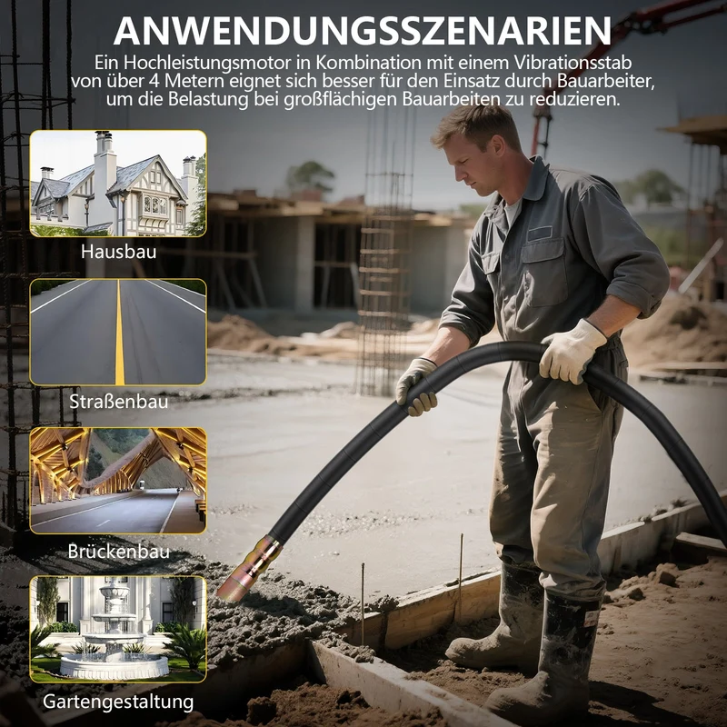 Betonrüttler 3200W mit 35mm Vibrationskopf und 4m flexibler Welle für Betonverdichtung