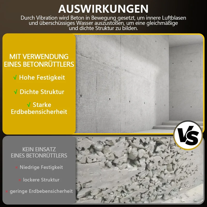 Betonrüttler 3200W mit 35mm Vibrationskopf und 4m flexibler Welle für Betonverdichtung