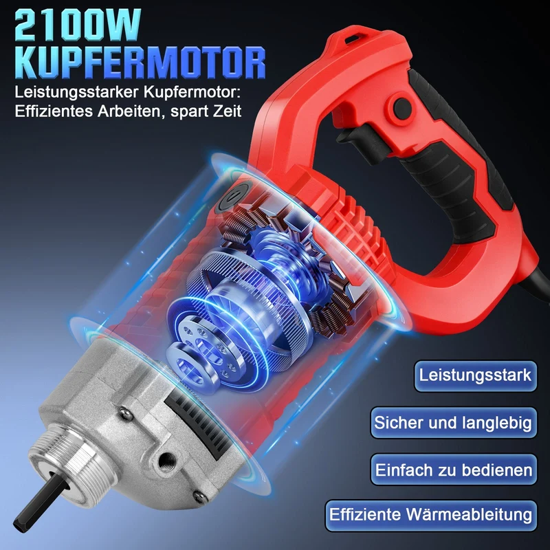 Betonrüttler 2100W mit 38 mm Vibrationskopf – Für Fundamente, Bauarbeiten und Bodenplatten
