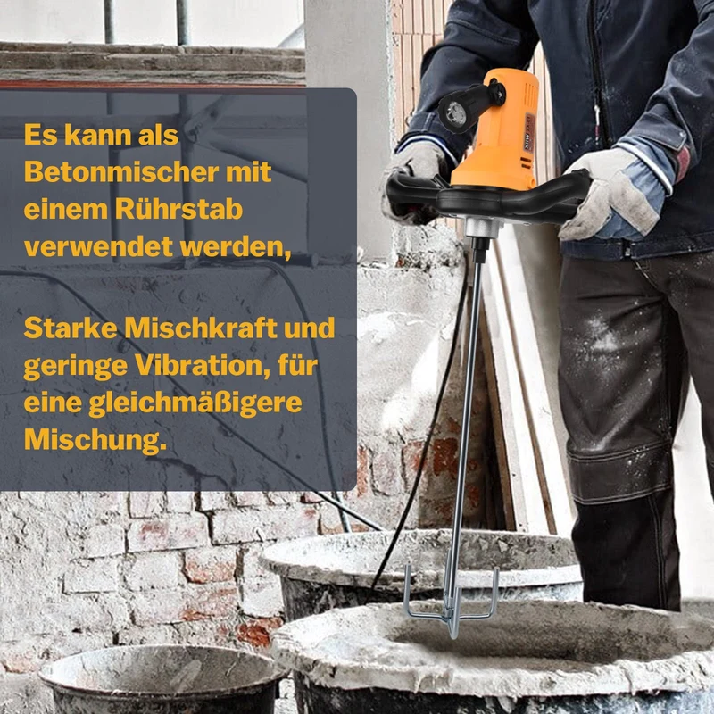 2-in-1 Putzglättmaschine + Betonmischer – 1680W, LED, 6-Gang Drehzahl, Vielseitig