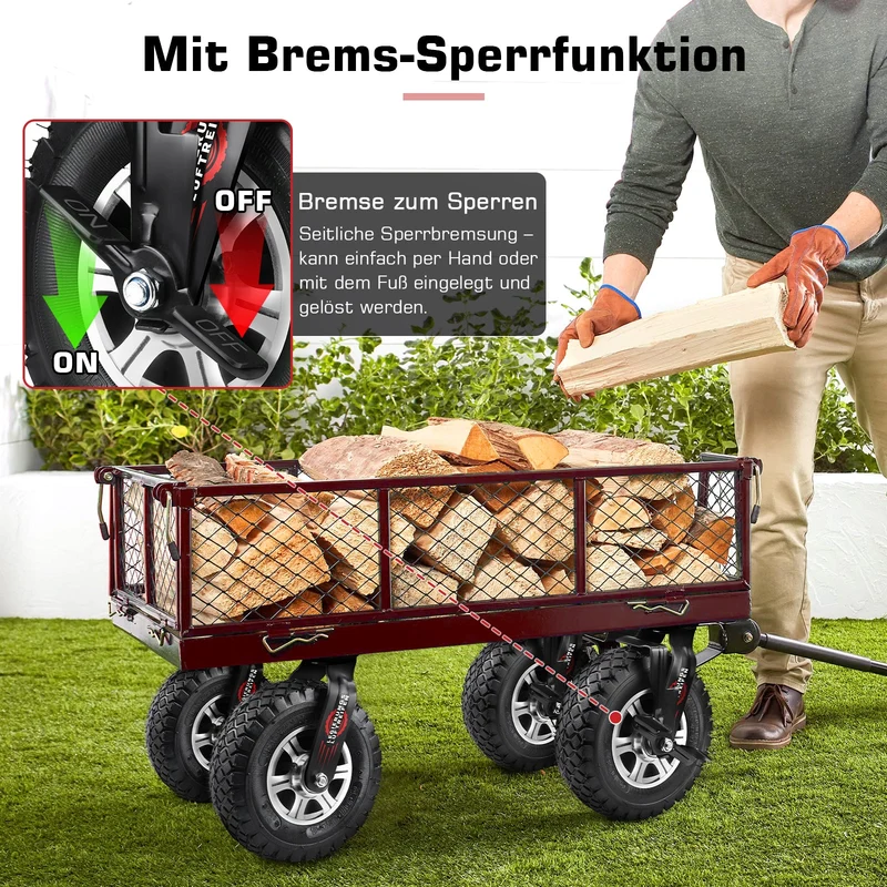 10" Schwerlastrolle mit Bremse – 250 mm Luftreifen, Aluminium Halterung, 170 kg Tragkraft, für Werkbank & Gerätewagen