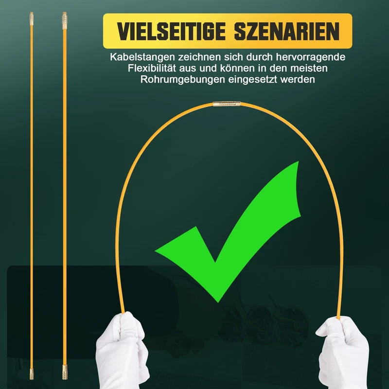 Kabeleinzugshilfe 12 m mit Zubehör | Glasfaser für Kabel 1–4 mm²