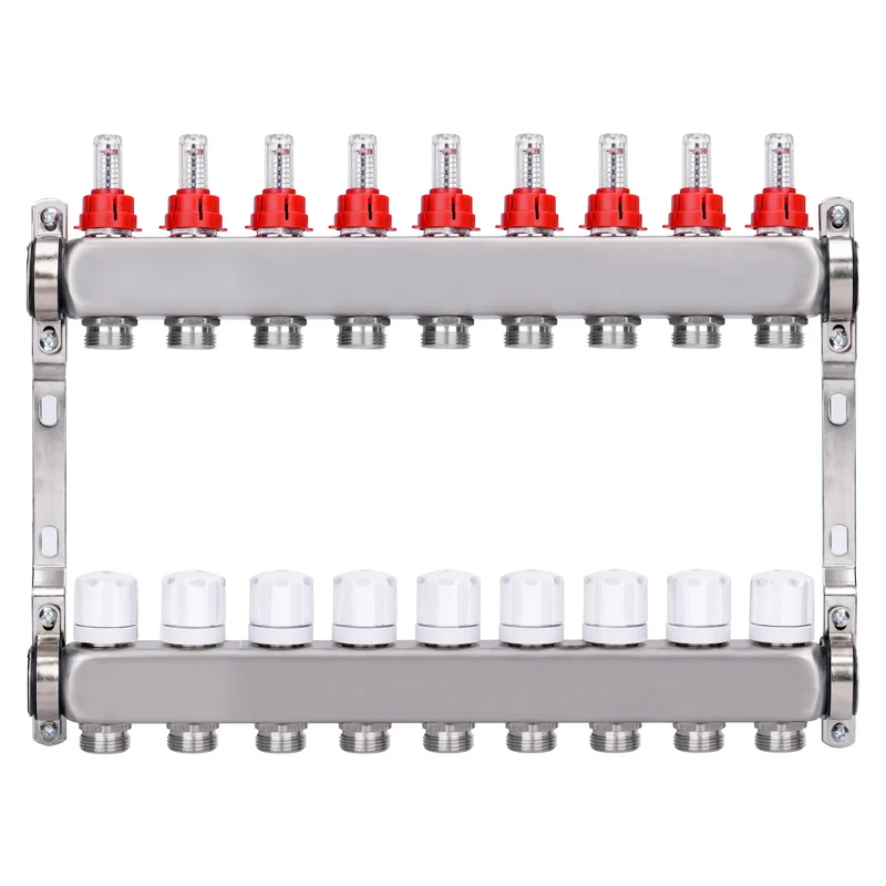 Fußbodenheizungsverteiler 2 Heizkreise | Edelstahl, Durchflussmesser & Entlüfter