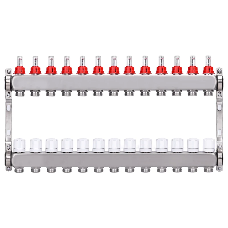 Fußbodenheizungsverteiler 2 Heizkreise | Edelstahl, Durchflussmesser & Entlüfter