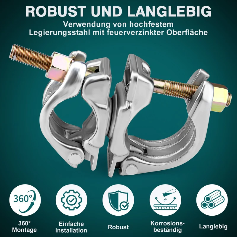 Drehkupplung Gerüst 2er Set – 360° Rohrkupplung 42-62mm, Verzinkt & Robust