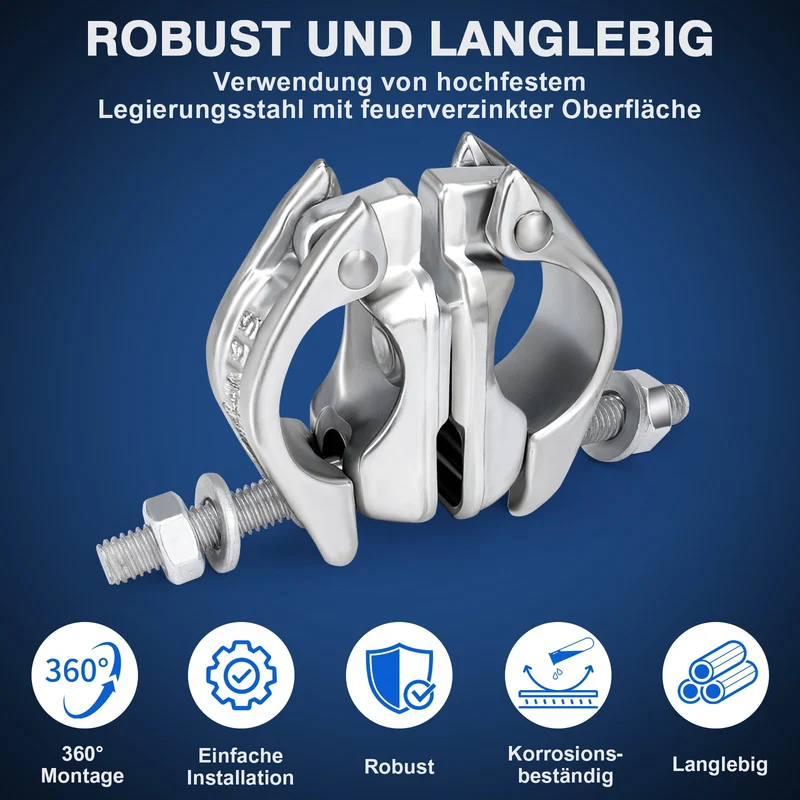 Drehkupplung Gerüst 4er Set – 360° Rohrkupplung für 45-50mm Gerüstrohre, Verzinkt, Robust & Korrosionsbeständig