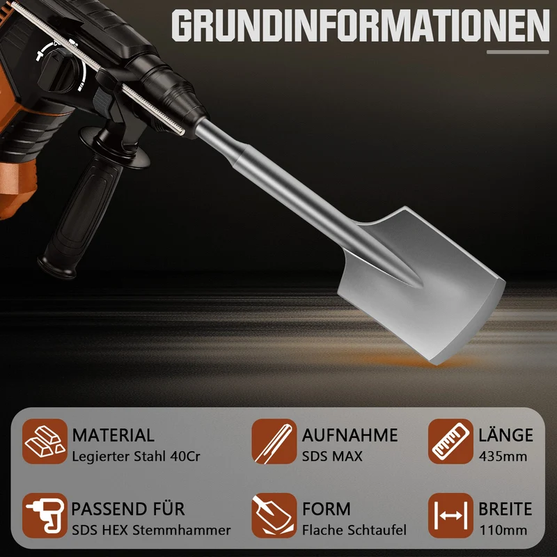 XIIW SDS Max Schaufelmeißel 435 x 110 mm | Breiter Fliesenmeißel aus gehärtetem 40Cr Stahl | Profi Meißel für Beton, Estrich & Fliesen