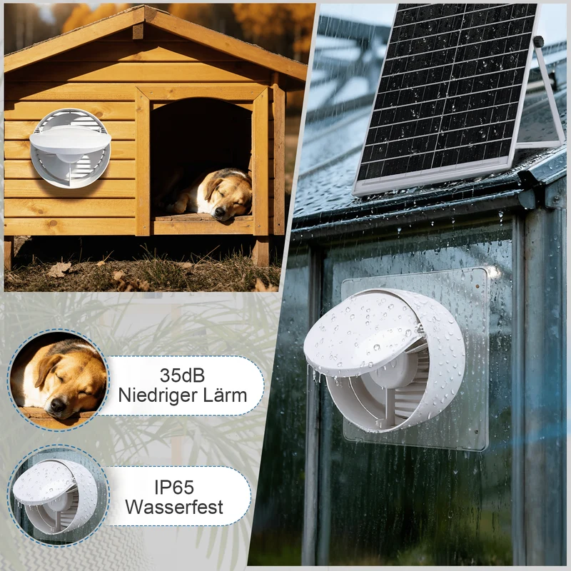 Leiser Solarventilator 150mm – Akku-betrieben, ideal für Hühnerstall, Gewächshaus & Schuppen
