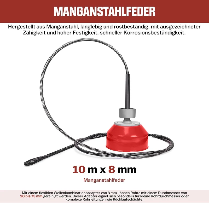 Rohrreiniger 390W mit 16mm 33M Spirale, Ø20-100mm Rohrreinigungsmaschine