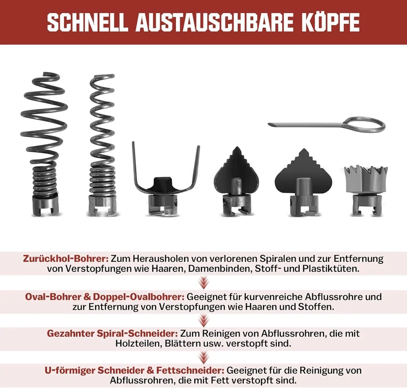 Rohrreiniger 390W mit 16mm 33M Spirale, Ø20-100mm Rohrreinigungsmaschine