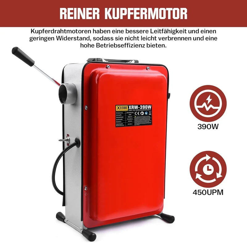 Rohrreiniger 390W mit 16mm 33M Spirale, Ø20-100mm Rohrreinigungsmaschine