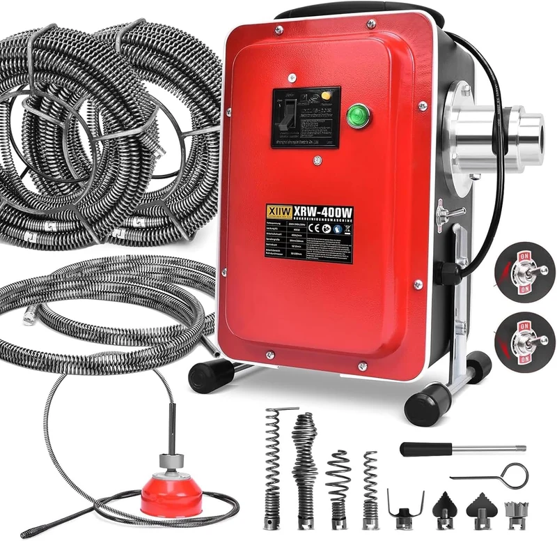 Rohrreiniger 400W mit FI-Schalter, 37M Spirale, Ø30-100mm Rohrreinigungsmaschine