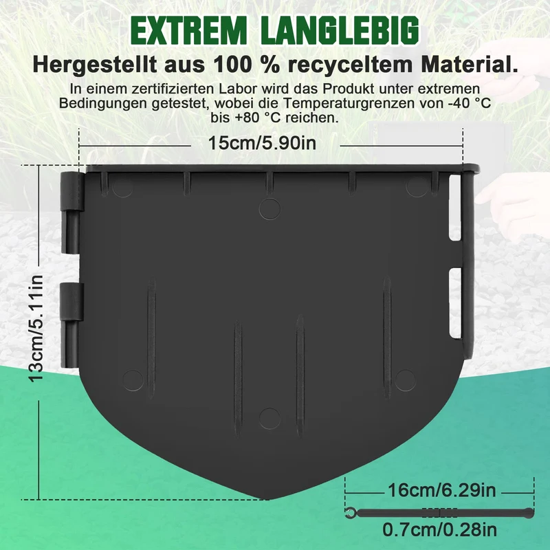180 Stück Gartenrandstein Kunststoff Set – recyceltes PA66 GF30, UV- und frostbeständig, Stecksystem für Blumenbeete, Wege & Rasenflächen