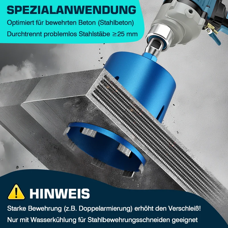 Profi Diamantbohrkrone für Beton & Stahlbeton Ø26–202 mm, M22, SDS Plus/Max, Nass & Trockenbohren