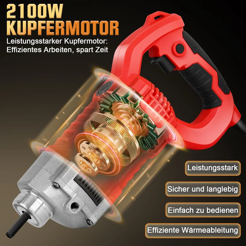 Betonrüttler 2100W mit 38 mm Vibrationskopf – Für Fundamente, Bodenplatten und Bauarbeiten