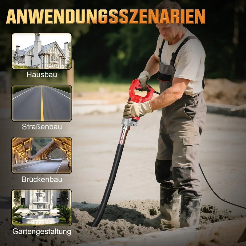 Betonrüttler 2100W mit 38 mm Vibrationskopf – Für Fundamente, Bodenplatten und Bauarbeiten