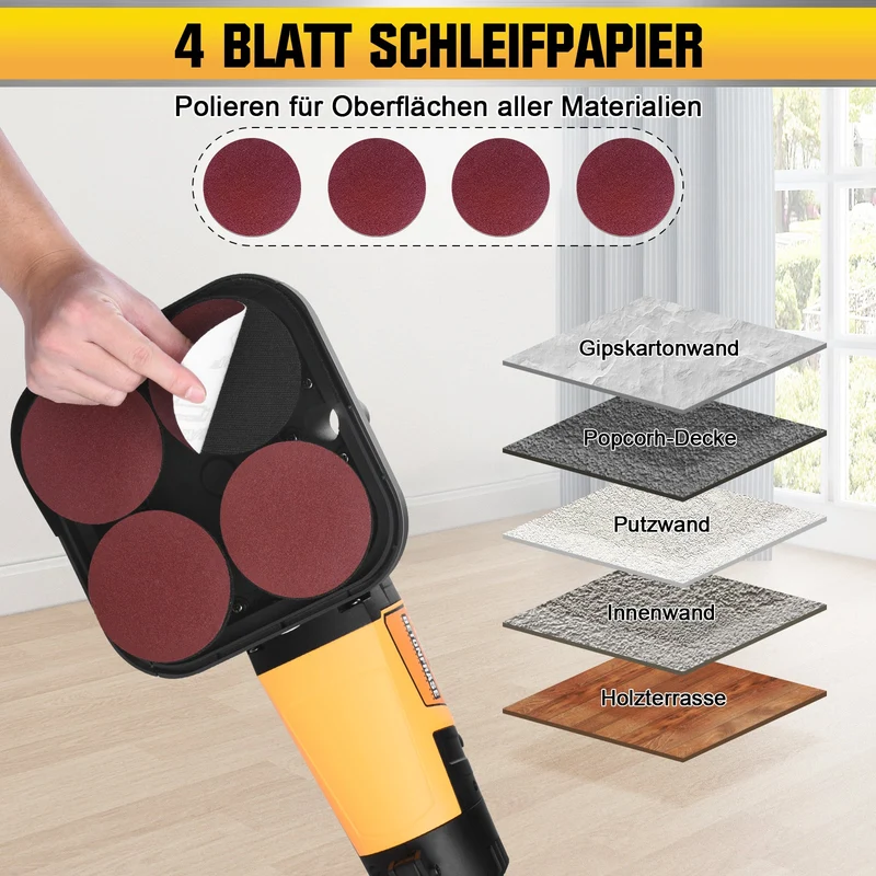 XIIW 3800W Betonschleifer Set mit 16-tlg. Zubehör – 4-Kopf-Sanierungsschleifer zum Schleifen von Beton, Estrich & Kleberresten – 6000 U/min