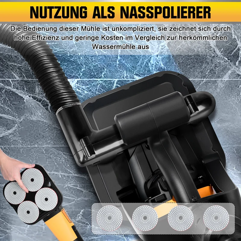 XIIW 3800W Betonschleifer Set mit 16-tlg. Zubehör – 4-Kopf-Sanierungsschleifer zum Schleifen von Beton, Estrich & Kleberresten – 6000 U/min