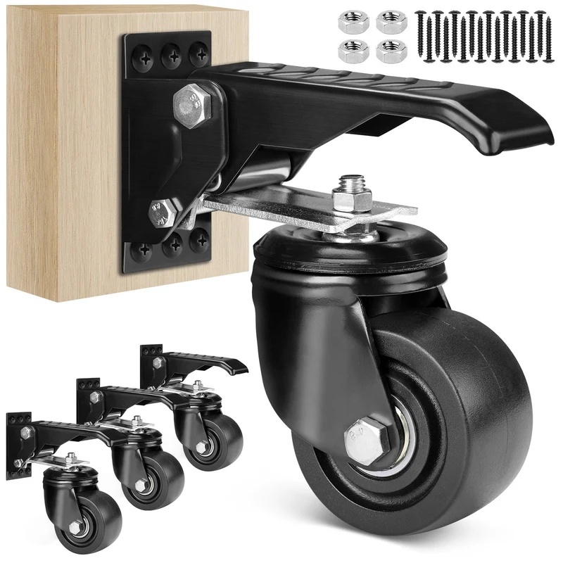 Schwerlastrollen absenkbar für Werkbank – 250kg Traglast, 75mm，360° Drehbar, Pedalmechanismus, Rutschfeste Fußpedale
