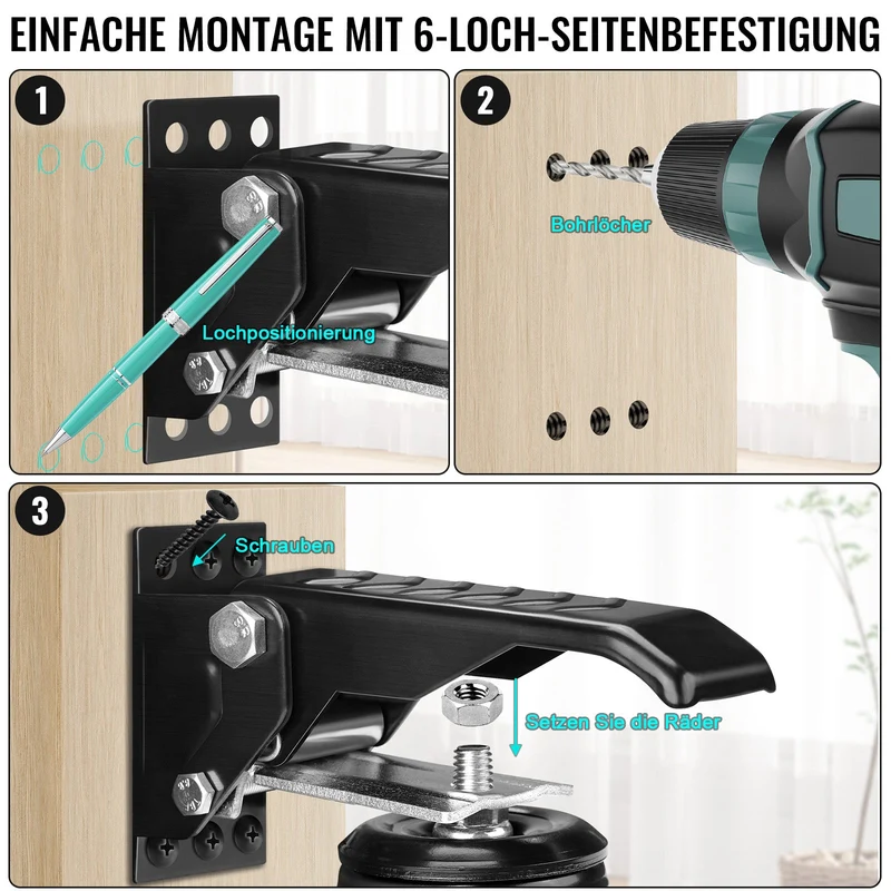 Schwerlastrollen absenkbar für Werkbank – 250kg Traglast, 75mm，360° Drehbar, Pedalmechanismus, Rutschfeste Fußpedale