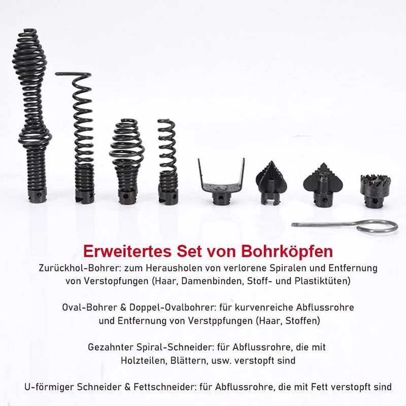 Drain Clean Rohrreinigungsgerät 39.5m Spirale | 500W 450PRMM | für Ø30-100mm Rohrleitungen | 8 Köpfe |